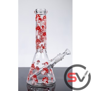 MUSHROOM GLASS BEAKER WATER PIPE 10inch (GLOW IN DARK)